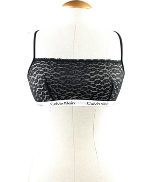 Calvin Klein Leopard Print Lace Unlined Bralette Black and White UK M
