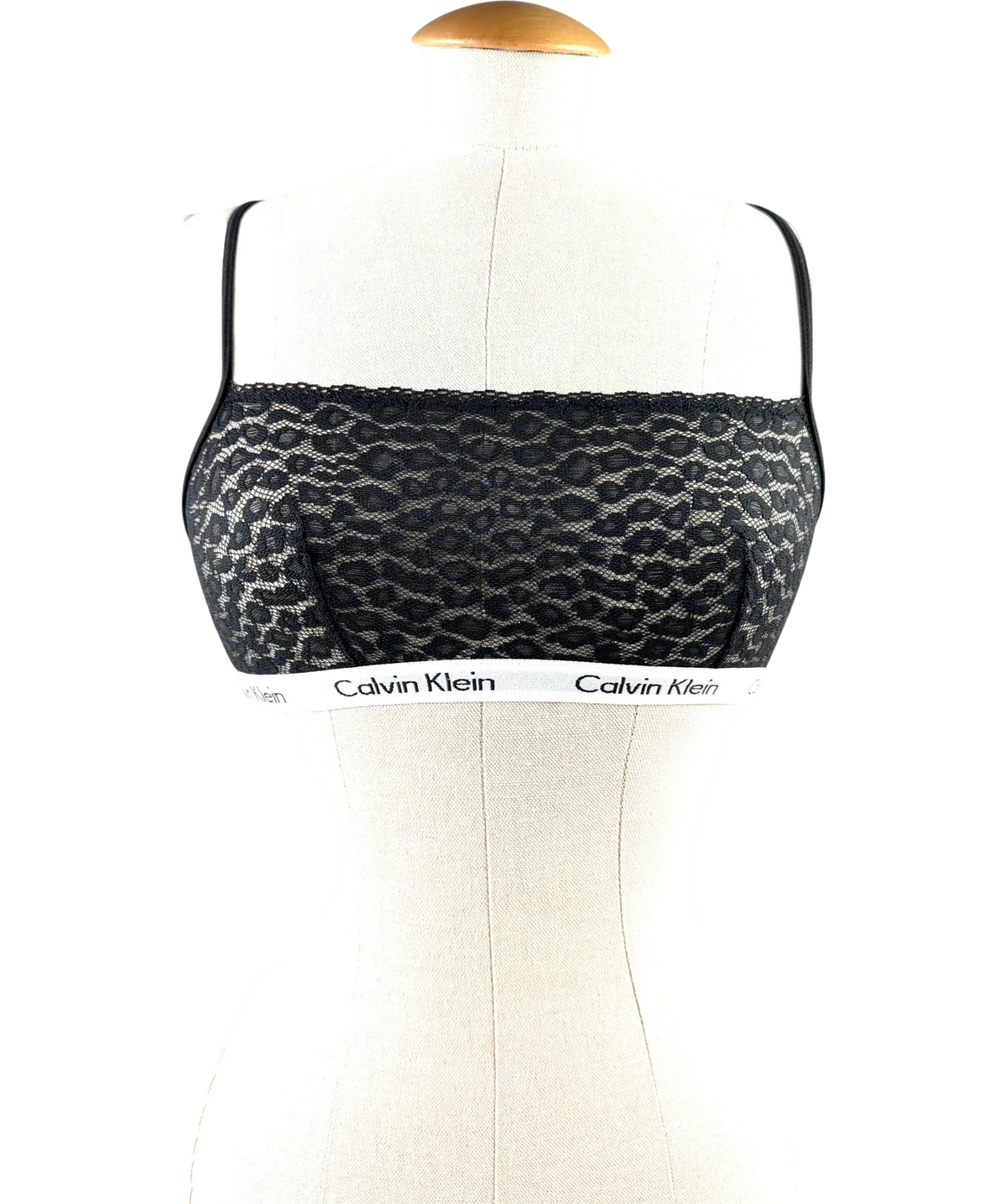 Calvin Klein Black Leopard Print Lace Unlined Bralette, size UK M — front