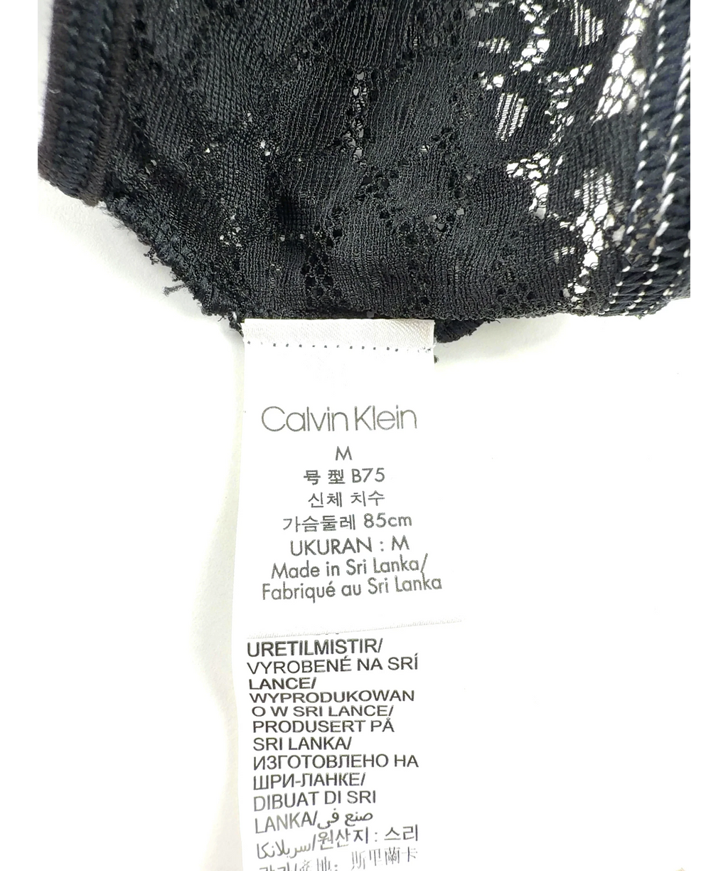 Calvin Klein Black Leopard Print Lace Unlined Bralette, size UK M — label