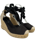 New Look Black Ribbon Tie Espadrille Wedges, size UK 6 EU 39 👠 — front