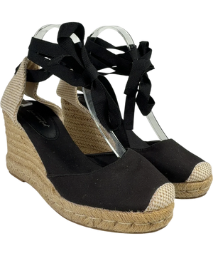 New Look Black Ribbon Tie Espadrille Wedges UK 6 EU 39