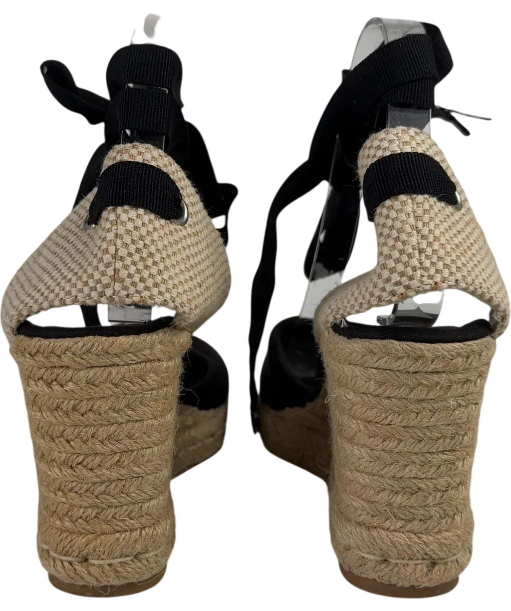 New Look Black Ribbon Tie Espadrille Wedges, size UK 6 EU 39 👠 — back