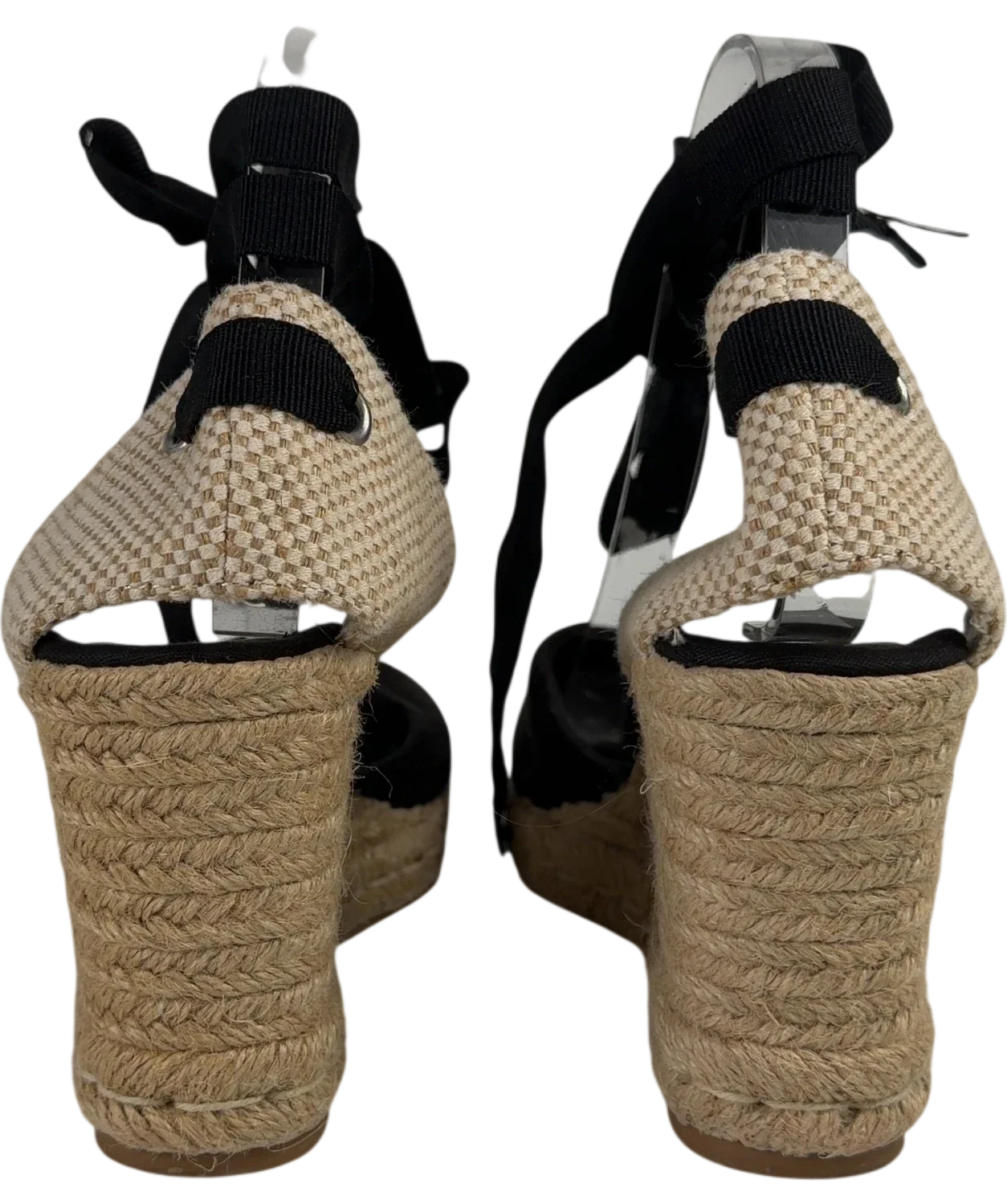 New Look Black Ribbon Tie Espadrille Wedges, size UK 6 EU 39 👠 — back