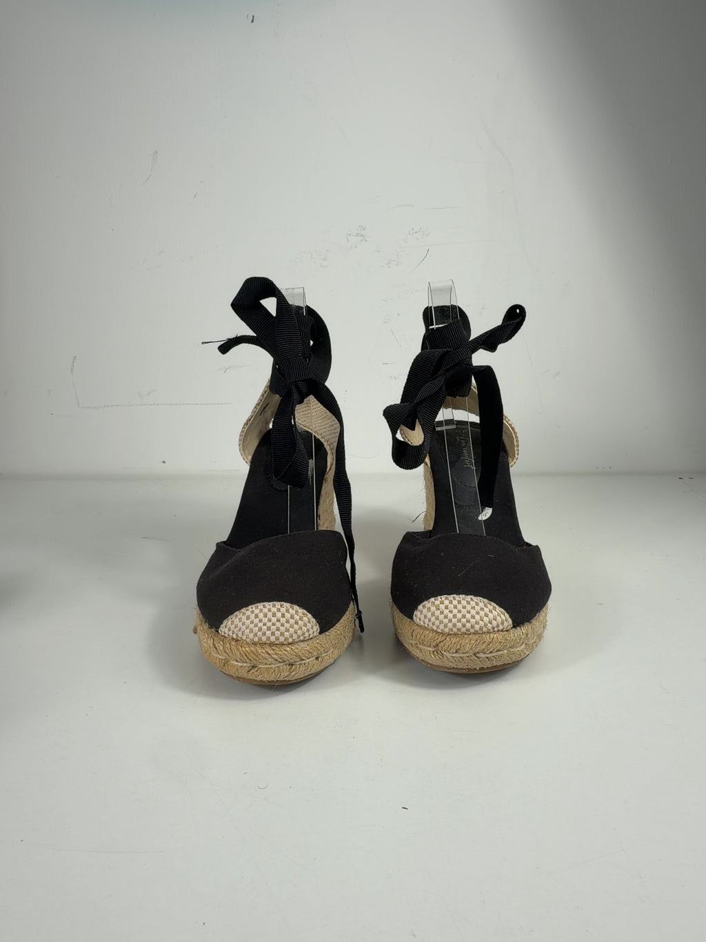 New Look Black Ribbon Tie Espadrille Wedges, size UK 6 EU 39 👠 — detail