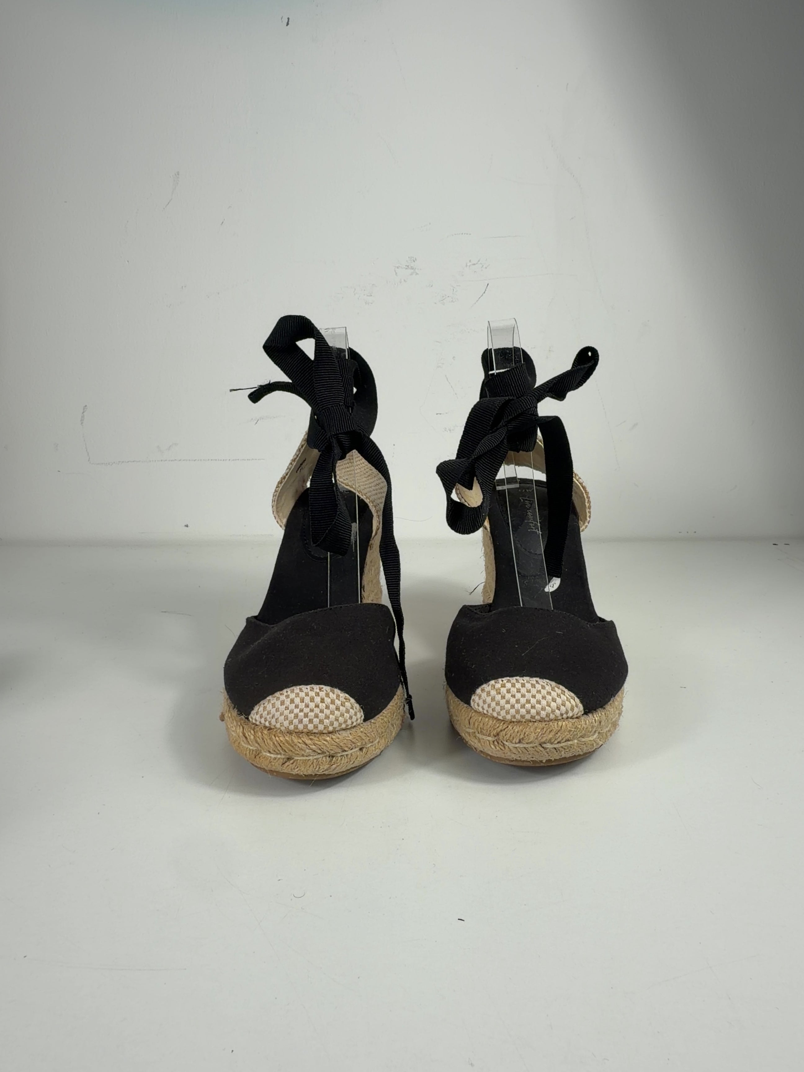 New Look Black Ribbon Tie Espadrille Wedges, size UK 6 EU 39 👠 — detail