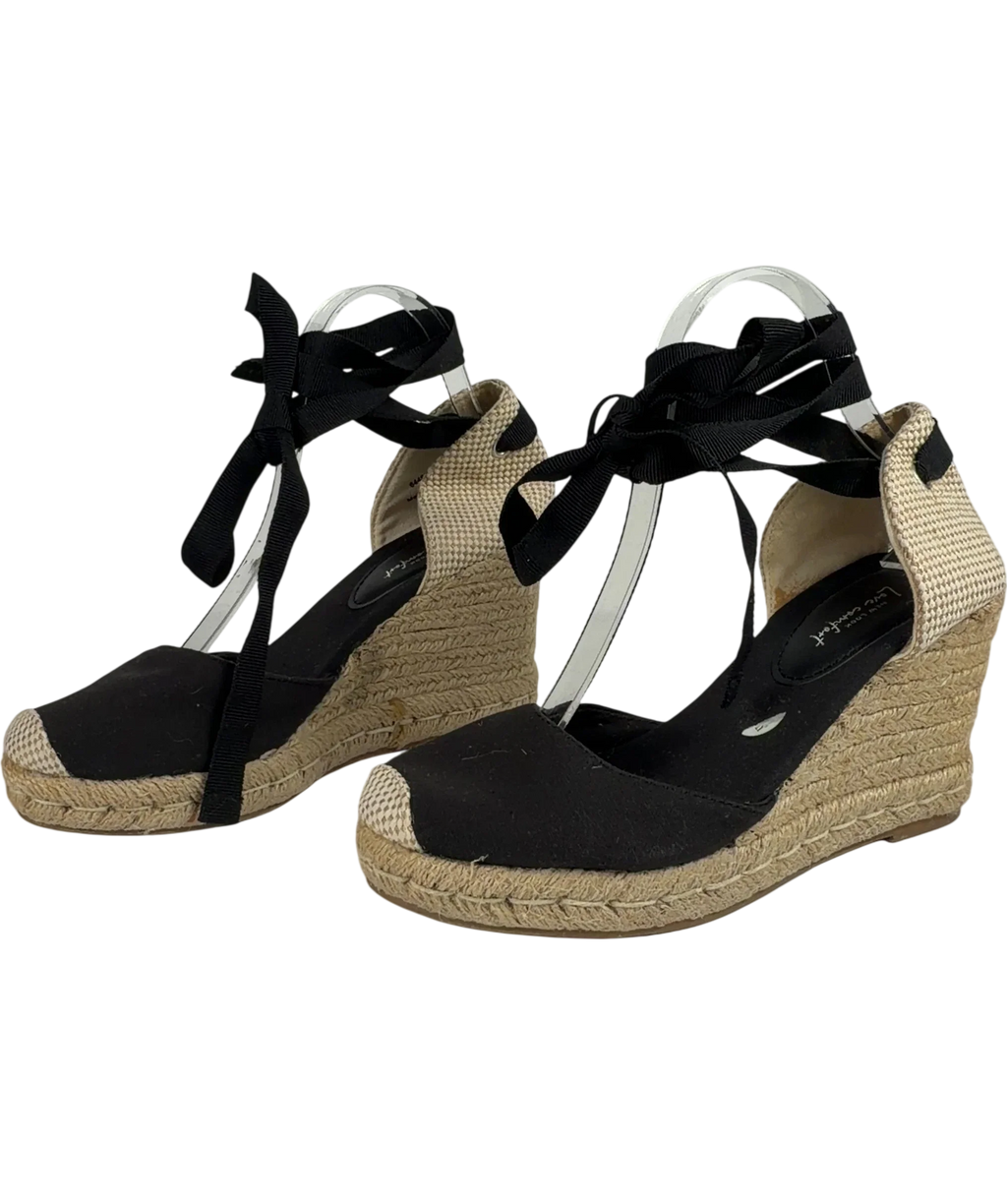 New Look Black Ribbon Tie Espadrille Wedges UK 6 EU 39 — Side (both)