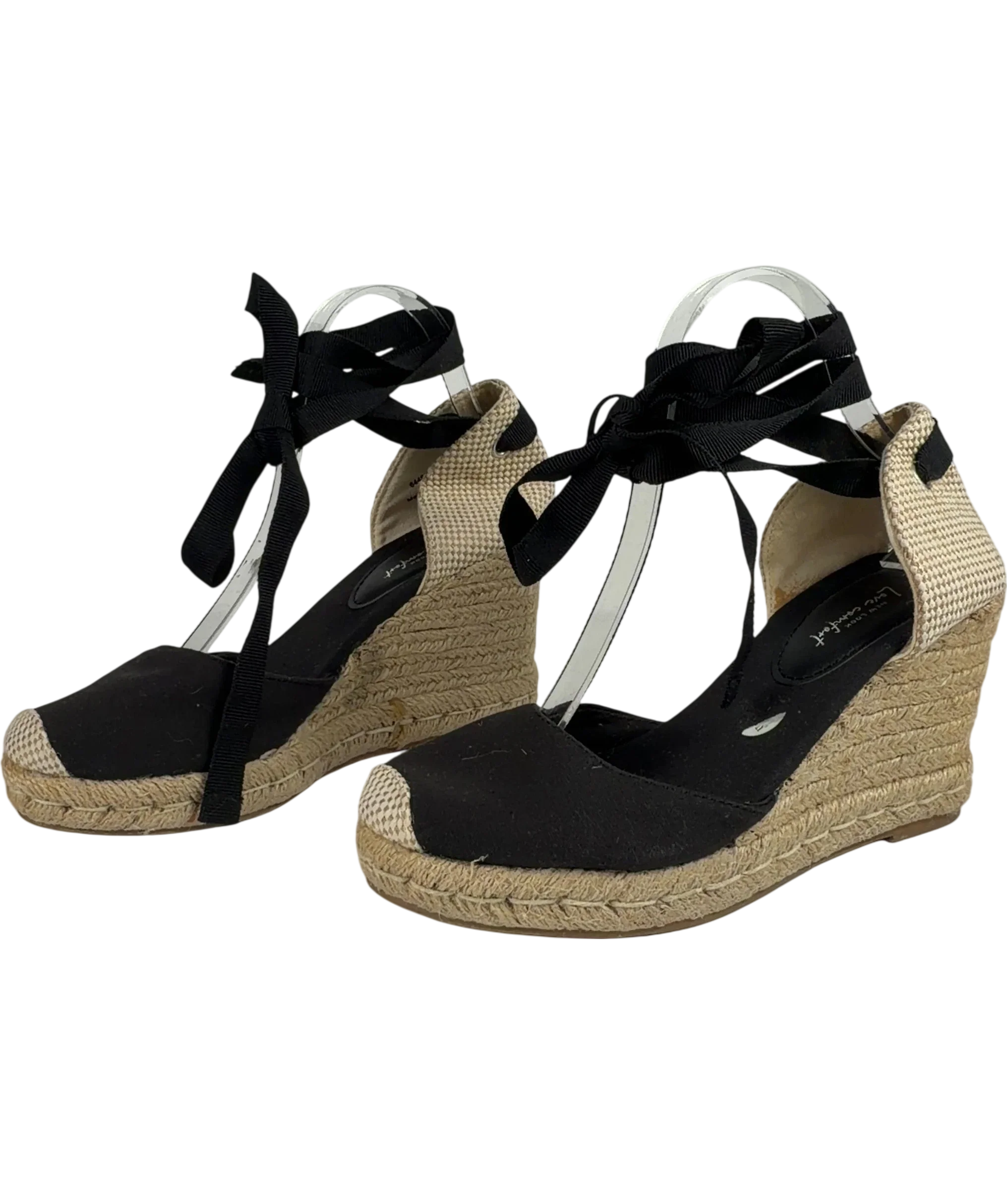 New Look Black Ribbon Tie Espadrille Wedges UK 6 EU 39 — Side (both)