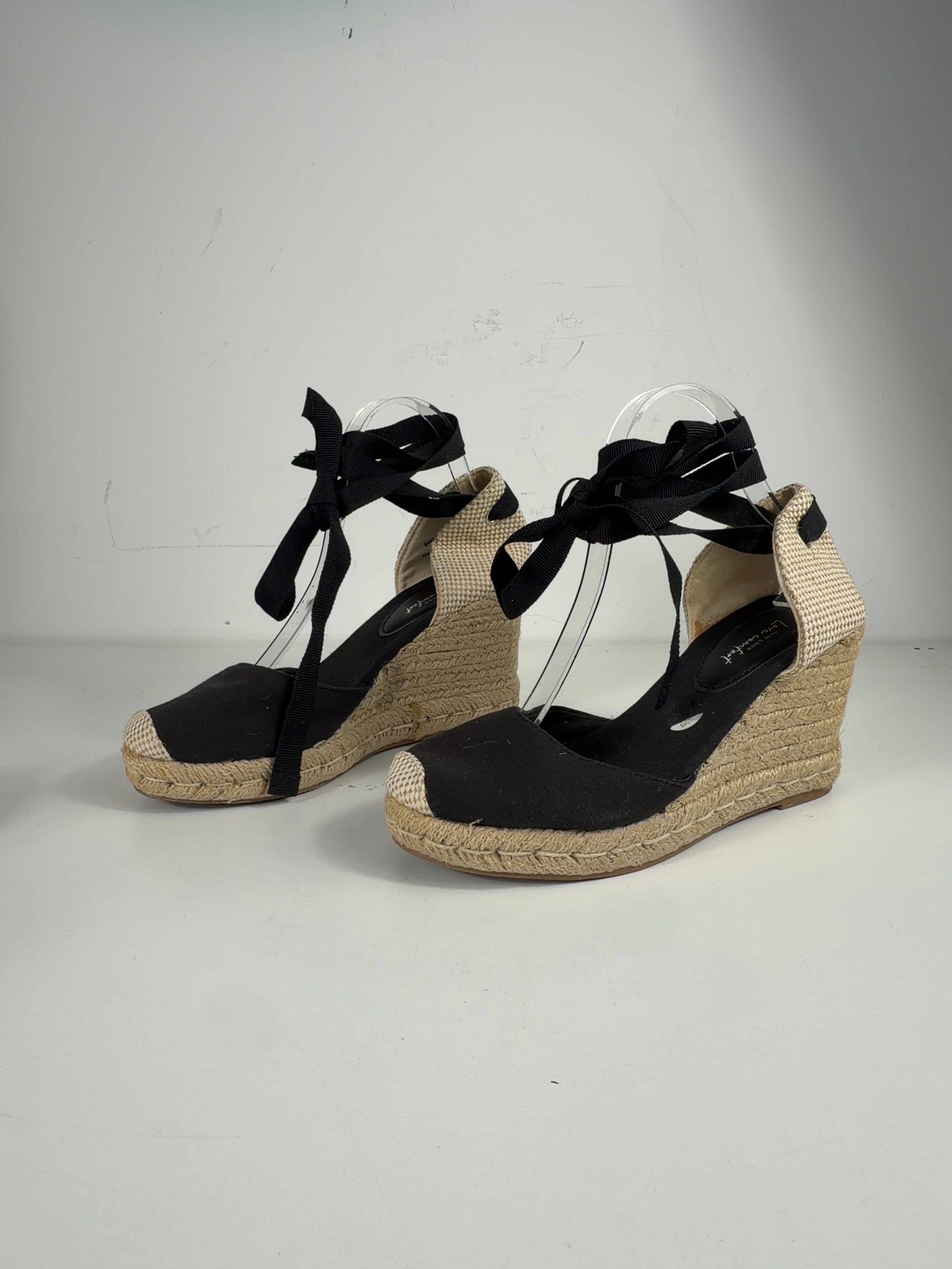 New Look Black Ribbon Tie Espadrille Wedges, size UK 6 EU 39 👠 — label