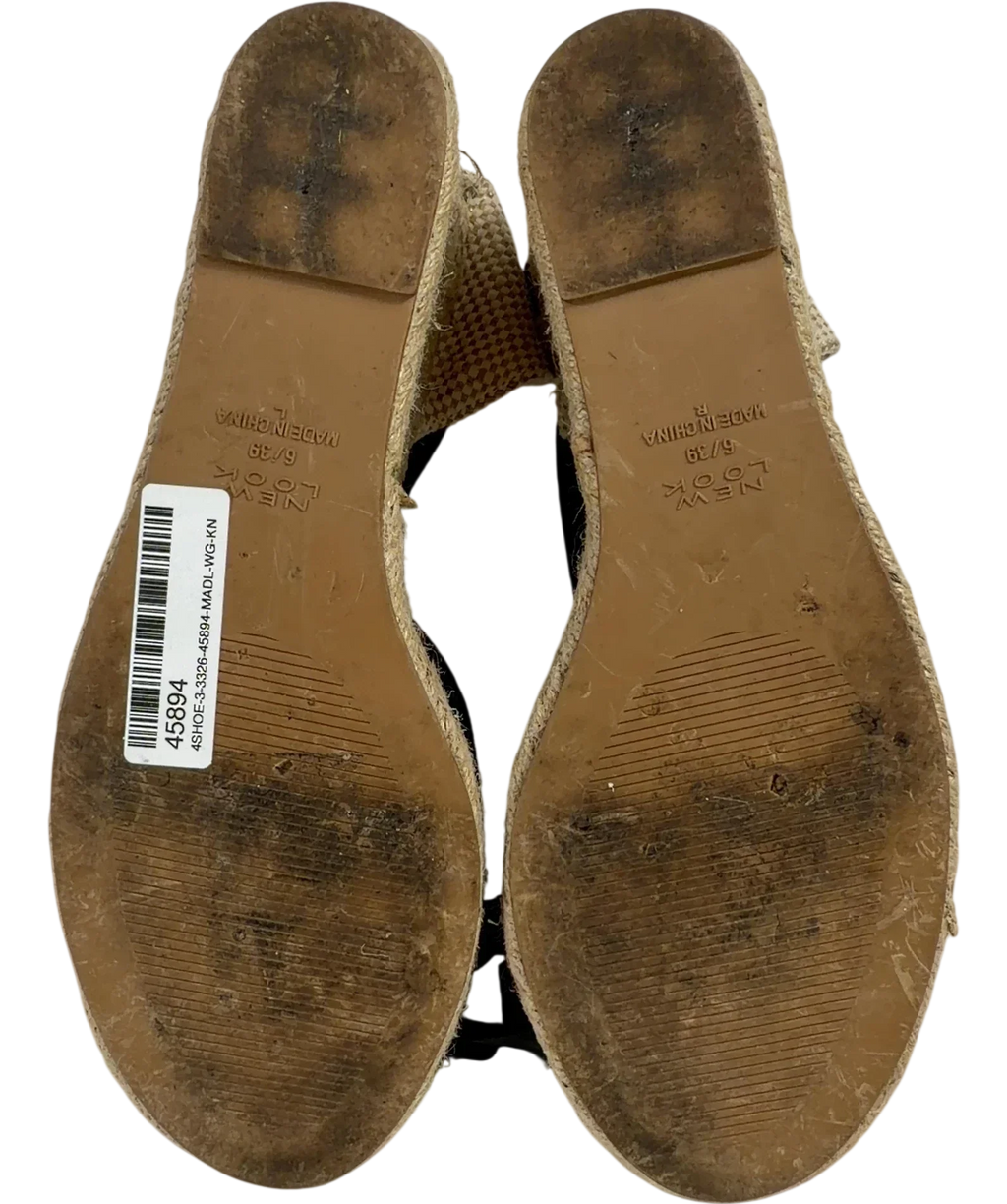 New Look Black Ribbon Tie Espadrille Wedges UK 6 EU 39 — Sole