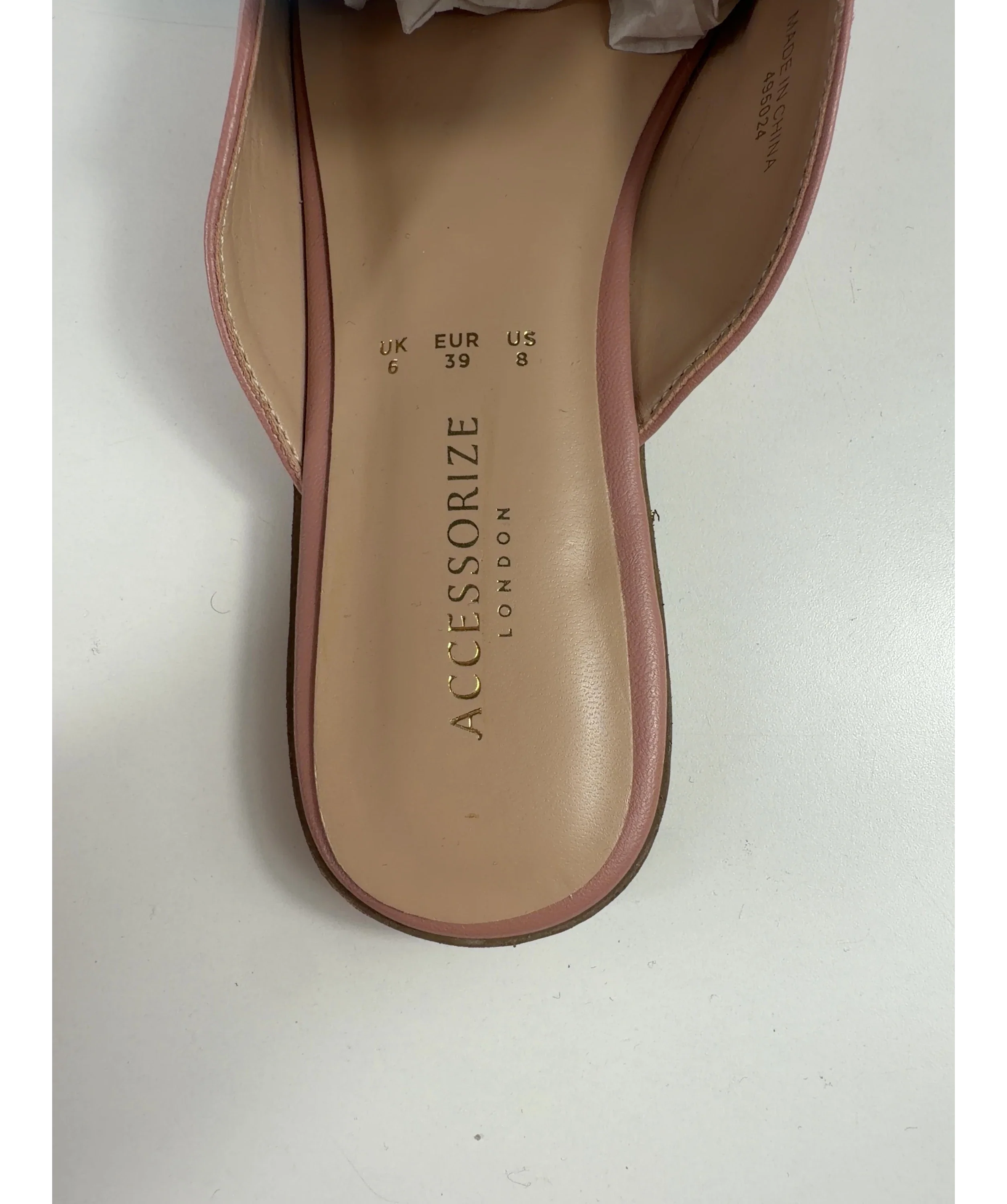 Accessorize Pink Pink Backless Loafers, size UK 6 EU 39 👠 — care label