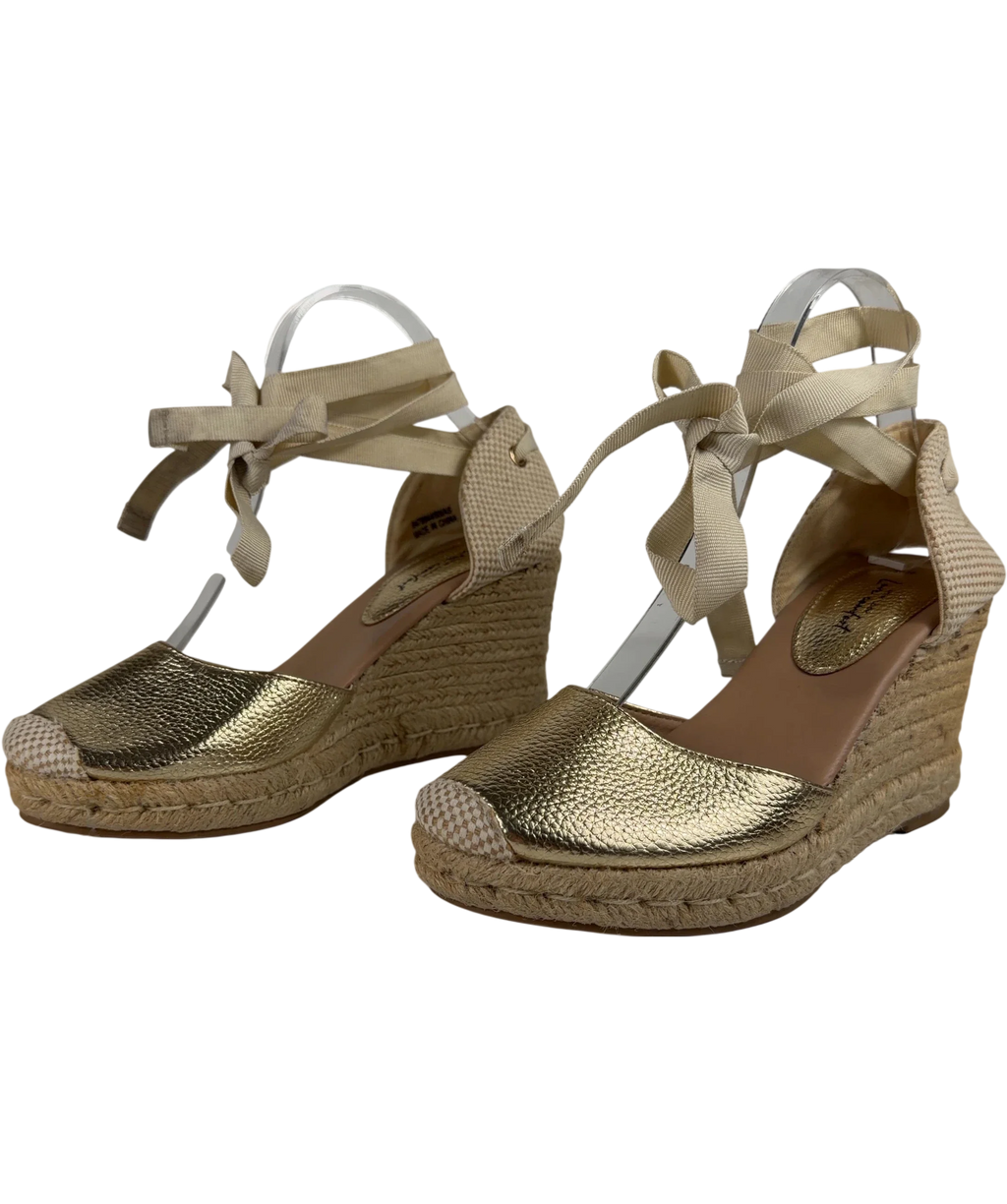 New Look Metallic Gold Ankle Tie Espadrille Wedges UK 6 EU 39 — Side (both)