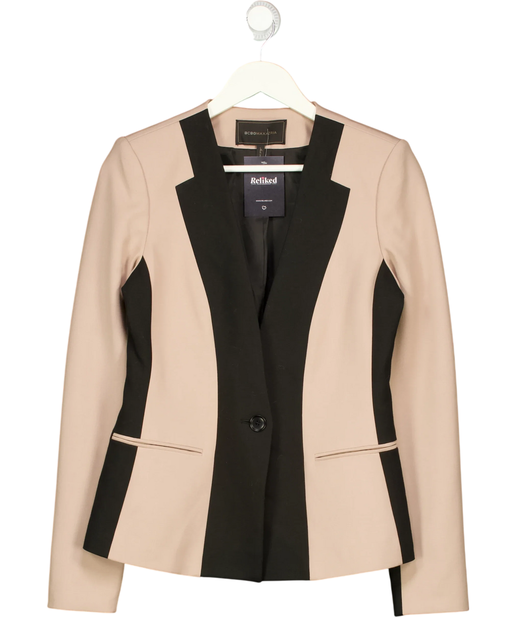 BCBGMAXAZRIA Beige Rowe ONE BUTTON Blazer Beige Soy Chai Black, size UK S — front