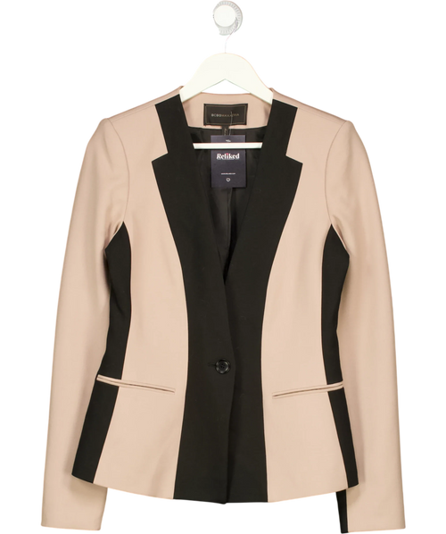 BCBGMAXAZRIA Beige Rowe ONE BUTTON Blazer Beige Soy Chai Black, size UK S — front