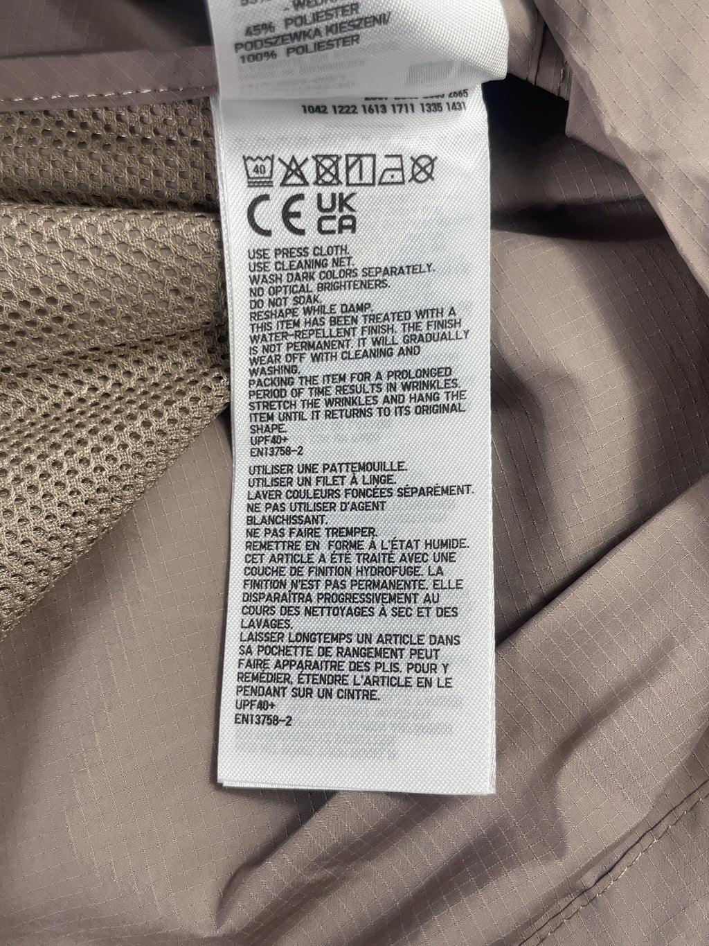 Uniqlo Grey Beige UV Protection Pocketable Parka Jacket, size UK XL — care label