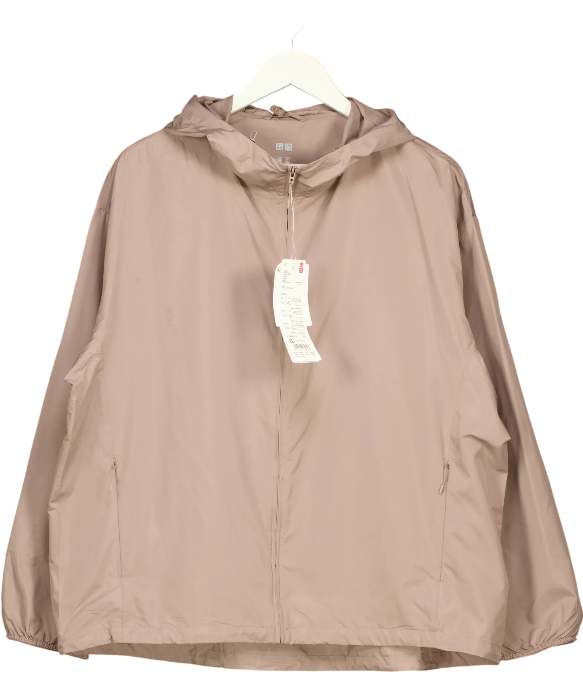 Uniqlo Grey Beige UV Protection Pocketable Parka Jacket, size UK XL — front