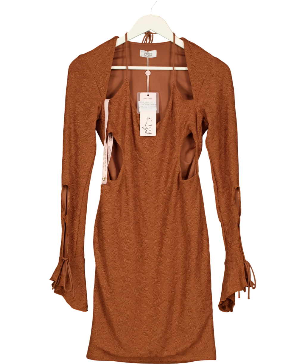 OH POLLY Brown Nevada Cut Out Sleeve Mini Dress Rust  brown, size UK 14 — front
