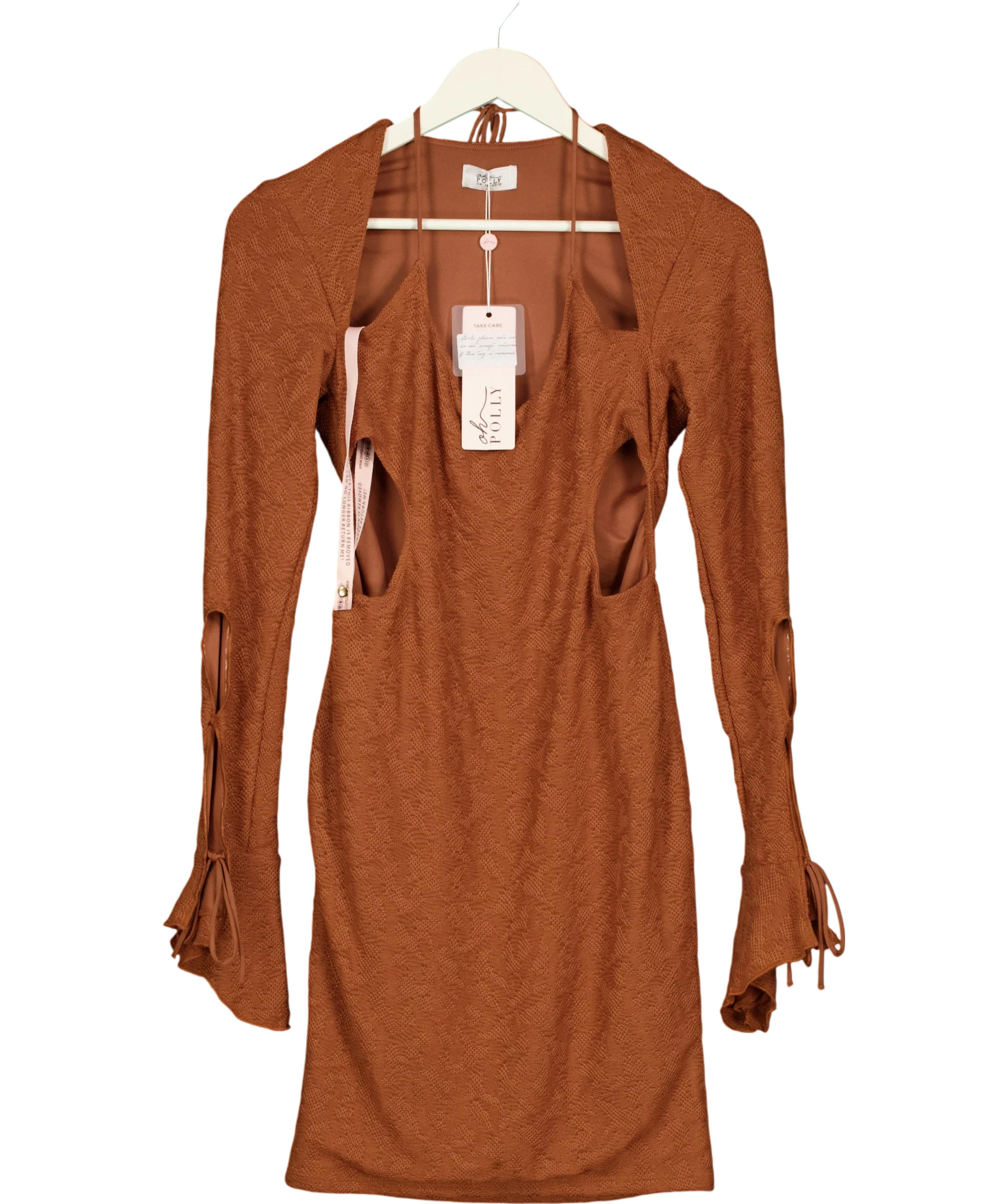OH POLLY Brown Nevada Cut Out Sleeve Mini Dress Rust  brown, size UK 14 — front