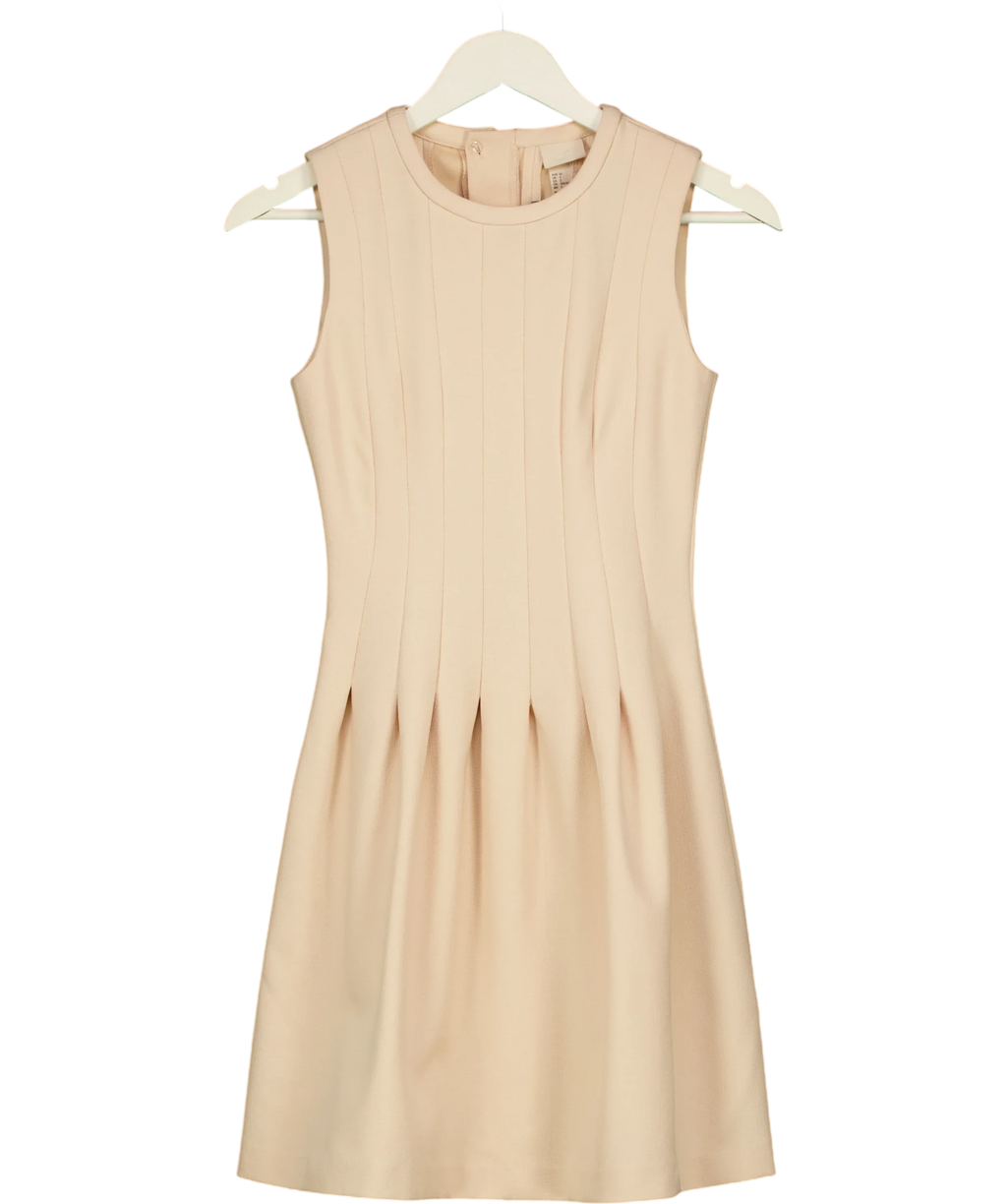 H&M Beige Beige Sleeveless Pleated A-Line Dress, size UK 6 — front