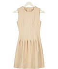 H&M Beige Beige Sleeveless Pleated A-Line Dress, size UK 6 — front