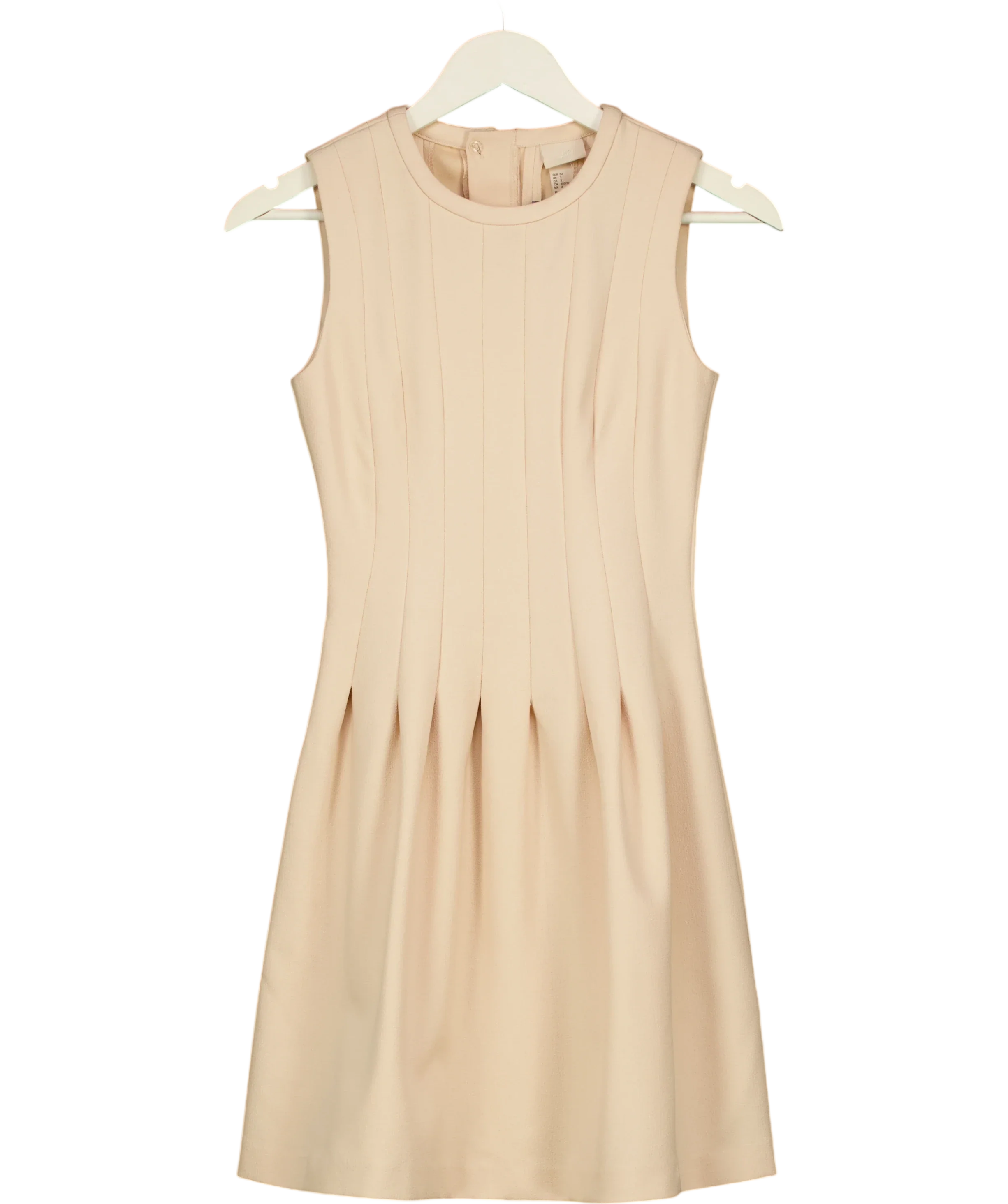 H&M Beige Beige Sleeveless Pleated A-Line Dress, size UK 6 — front