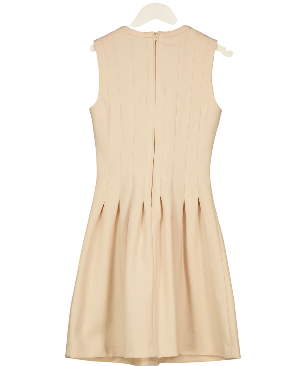 H&M Beige Beige Sleeveless Pleated A-Line Dress, size UK 6 — back