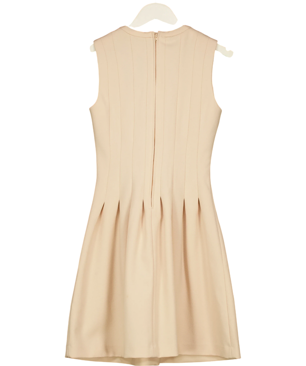 H&M Beige Beige Sleeveless Pleated A-Line Dress, size UK 6 — back
