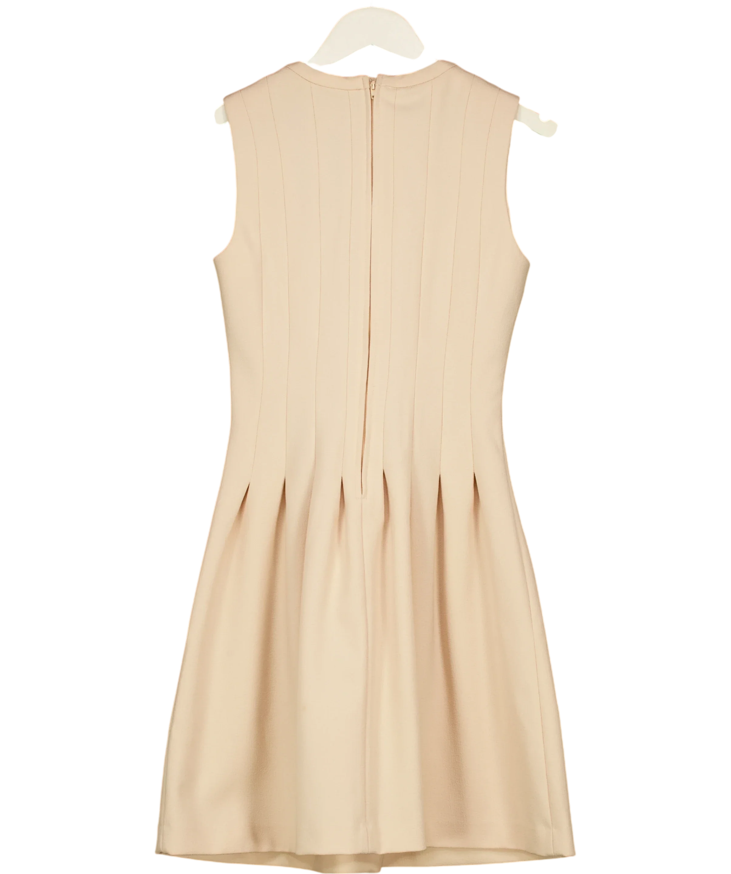 H&M Beige Beige Sleeveless Pleated A-Line Dress, size UK 6 — back