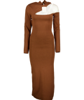 PRETTY LAVISH Brown Lillian Cut Out Midaxi Knit Dress Brown UK 14-16, size UK L — front