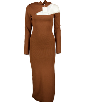 PRETTY LAVISH Lillian Cut Out Midaxi Knit Dress Brown Uk 14-16 UK L