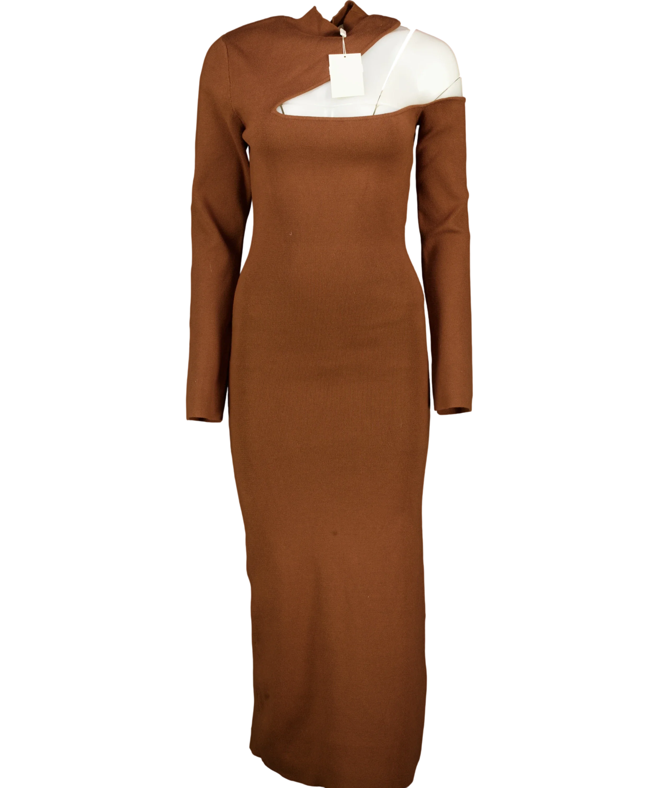 PRETTY LAVISH Brown Lillian Cut Out Midaxi Knit Dress Brown UK 14-16, size UK L — front