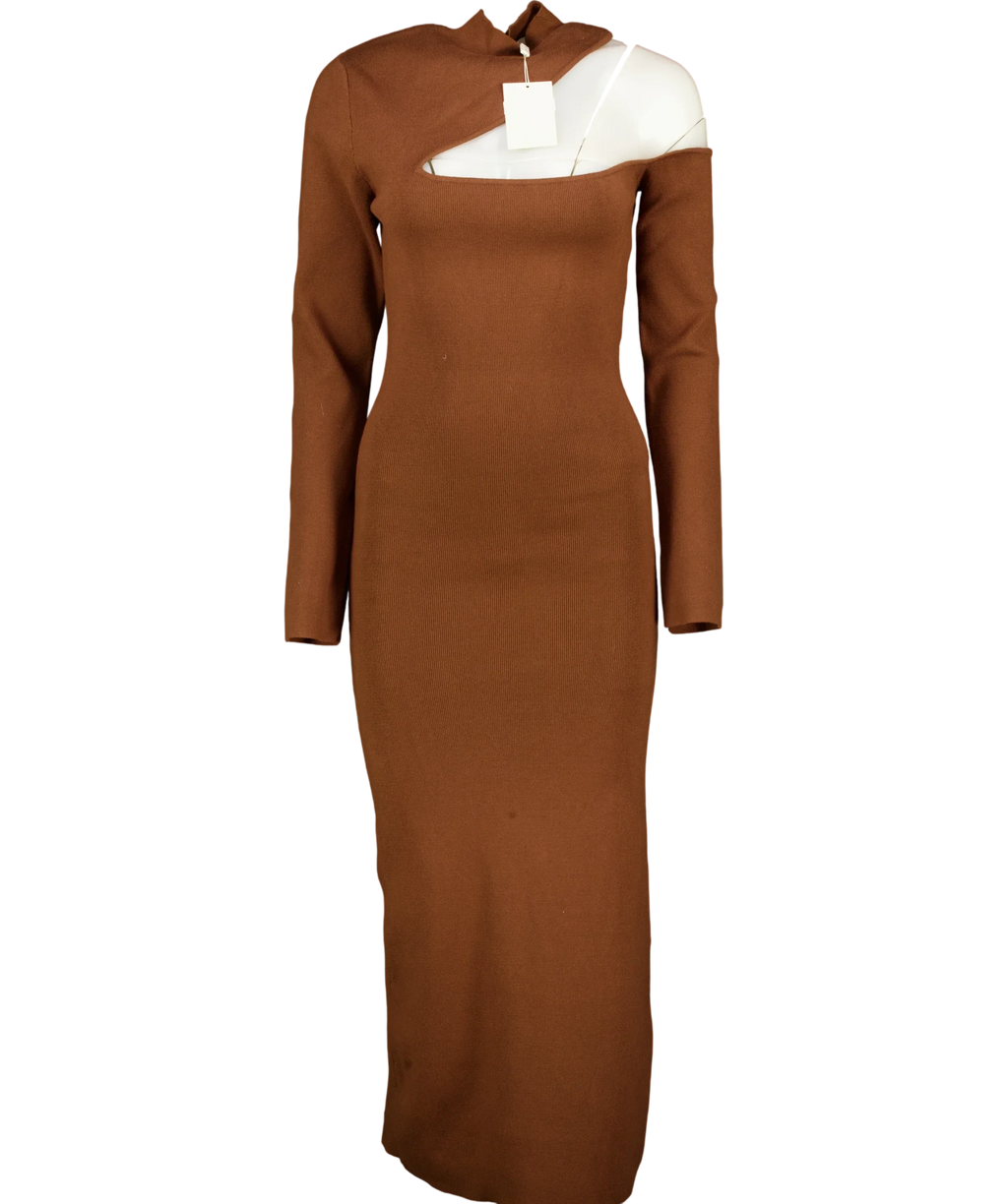 PRETTY LAVISH Brown Lillian Cut Out Midaxi Knit Dress Brown UK 14-16, size UK L — front