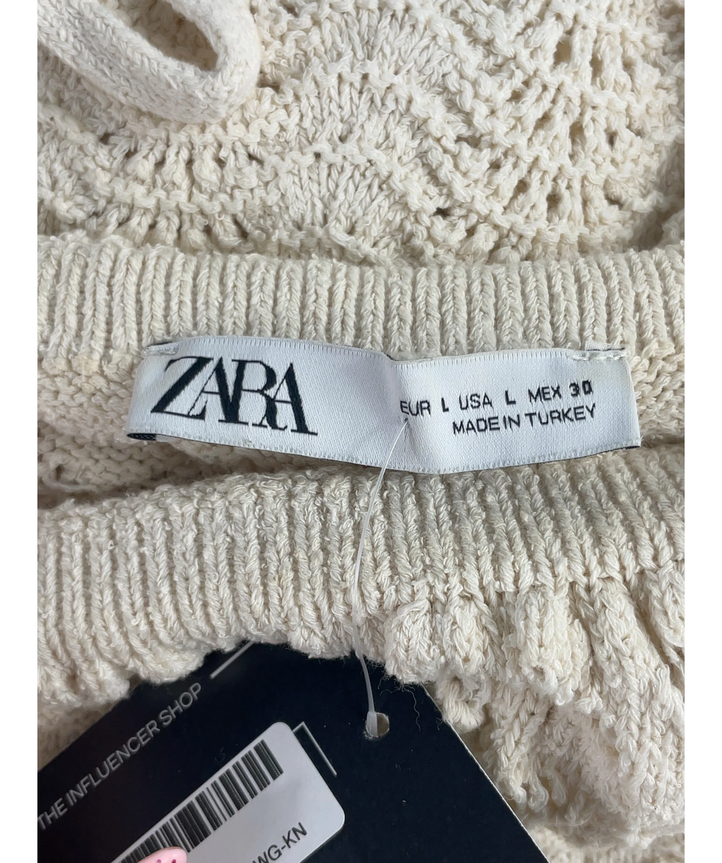 ZARA Cream Cream Pointelle Open Knit Ruffle Dress, size UK L — detail