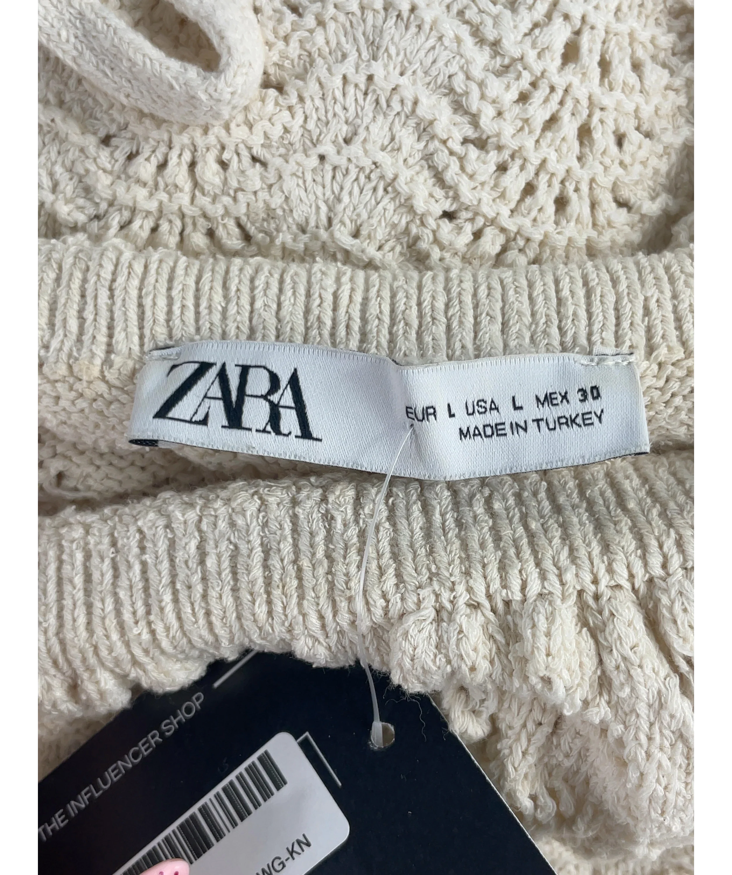 ZARA Cream Cream Pointelle Open Knit Ruffle Dress, size UK L — detail