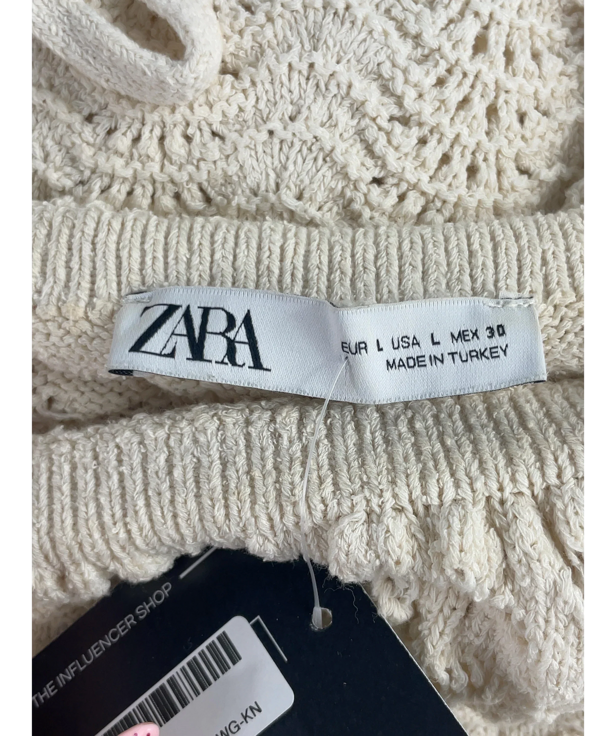 ZARA Cream Cream Pointelle Open Knit Ruffle Dress, size UK L — detail