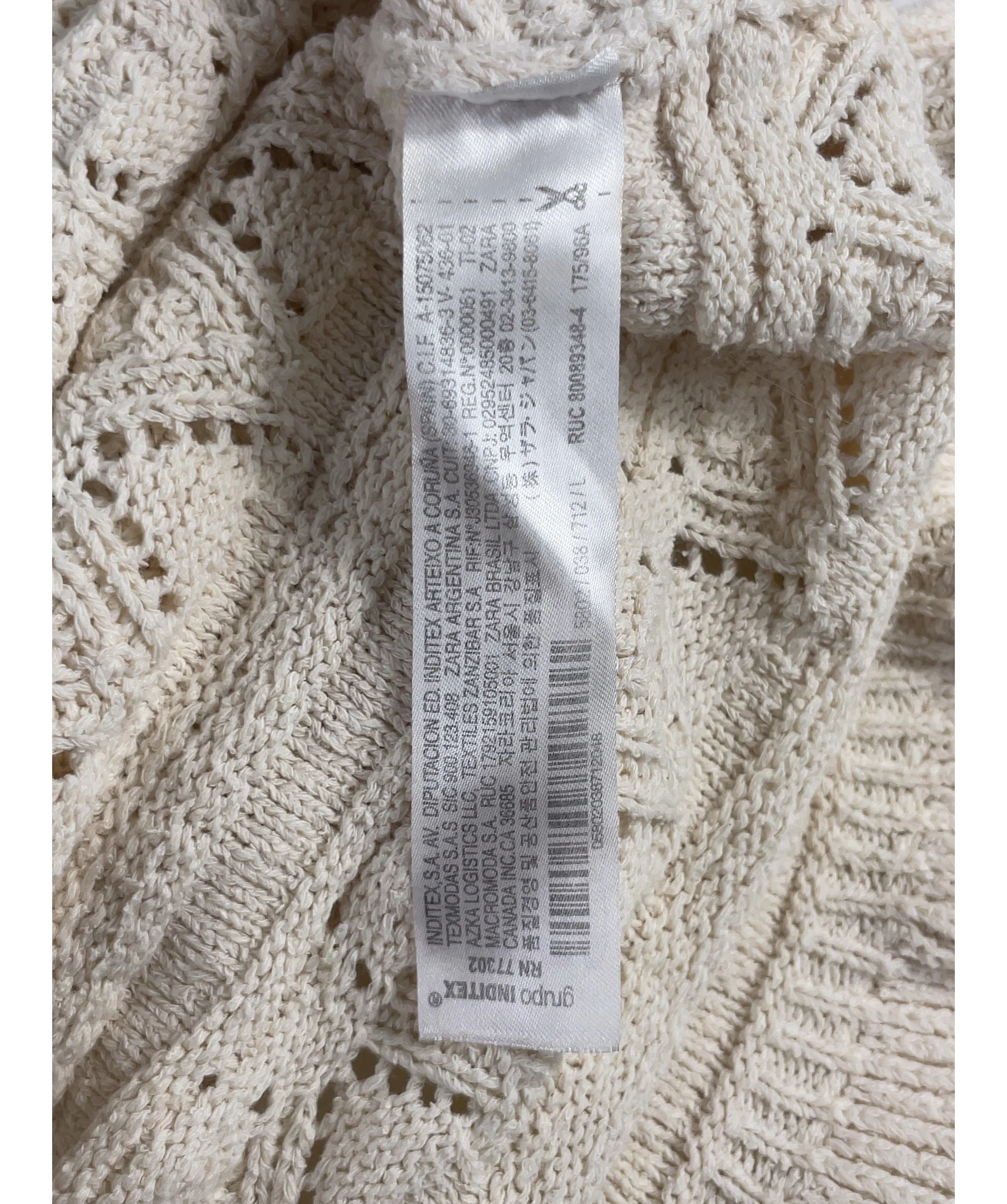 ZARA Cream Cream Pointelle Open Knit Ruffle Dress, size UK L — label