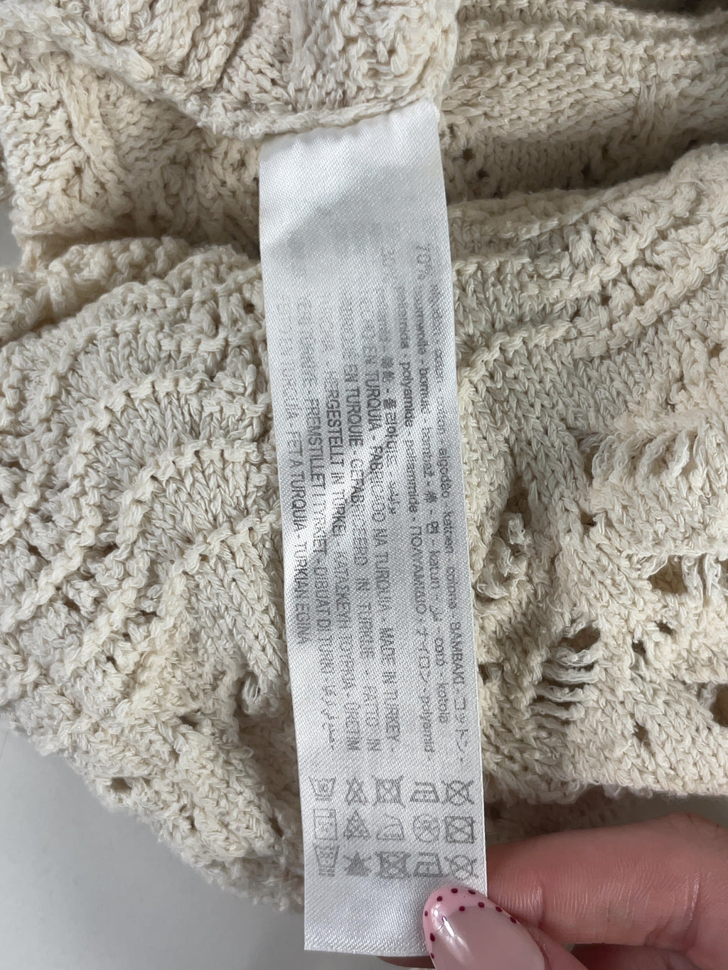 ZARA Cream Cream Pointelle Open Knit Ruffle Dress, size UK L — care label