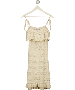ZARA Cream Pointelle Open Knit Ruffle Dress UK L