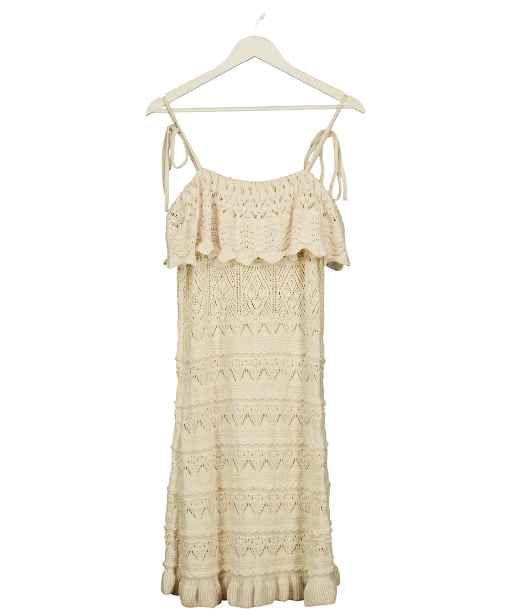 ZARA Cream Cream Pointelle Open Knit Ruffle Dress, size UK L — back