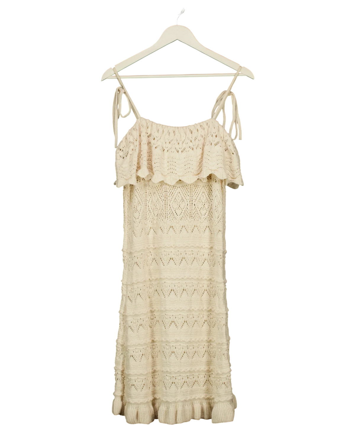 ZARA Cream Cream Pointelle Open Knit Ruffle Dress, size UK L — back
