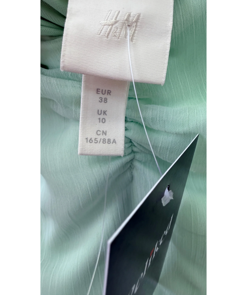 H&M Green H&M Mint Green Fully Lined  chiffon midi dress, size UK 10 — detail