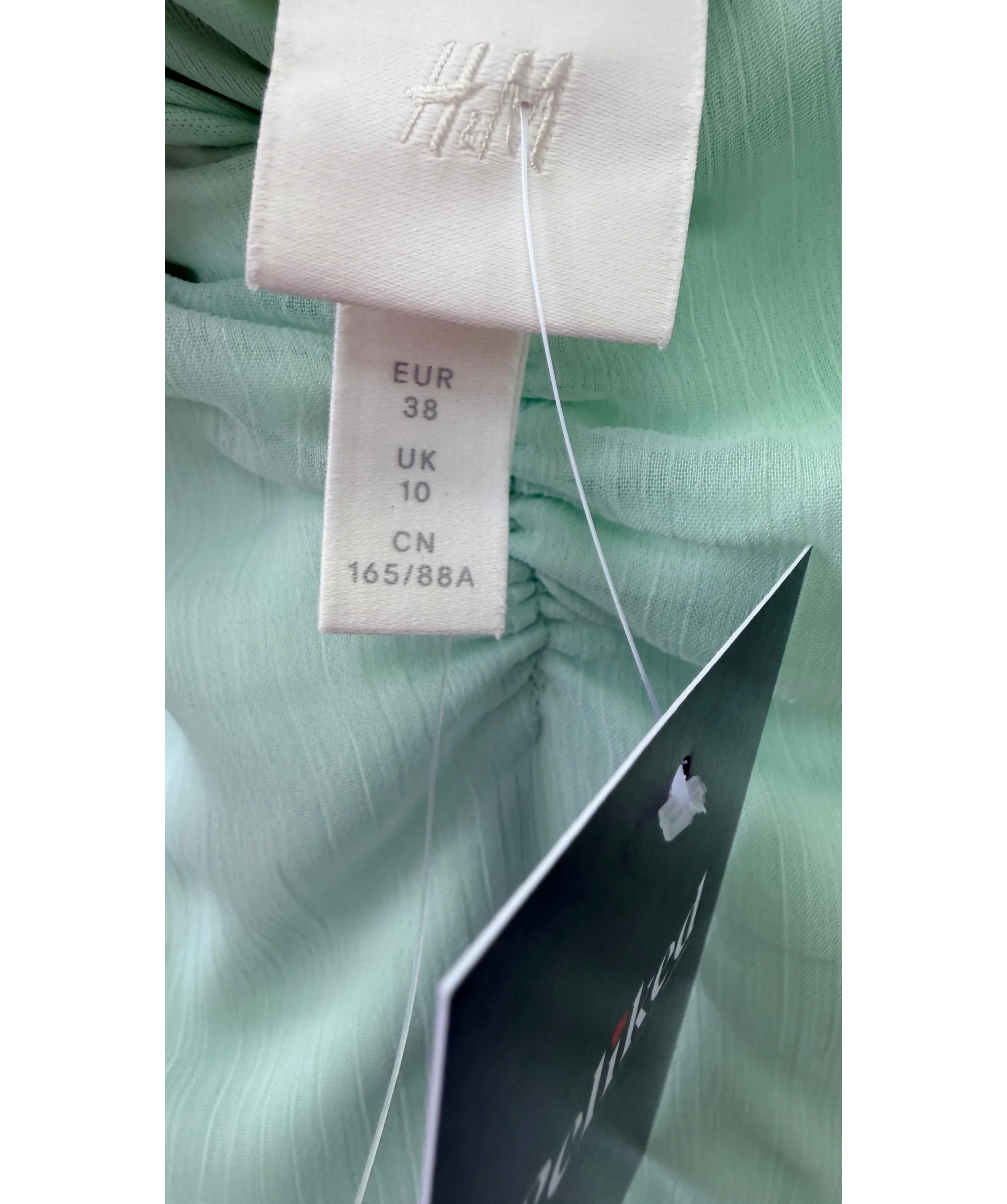 H&M Green H&M Mint Green Fully Lined  chiffon midi dress, size UK 10 — detail