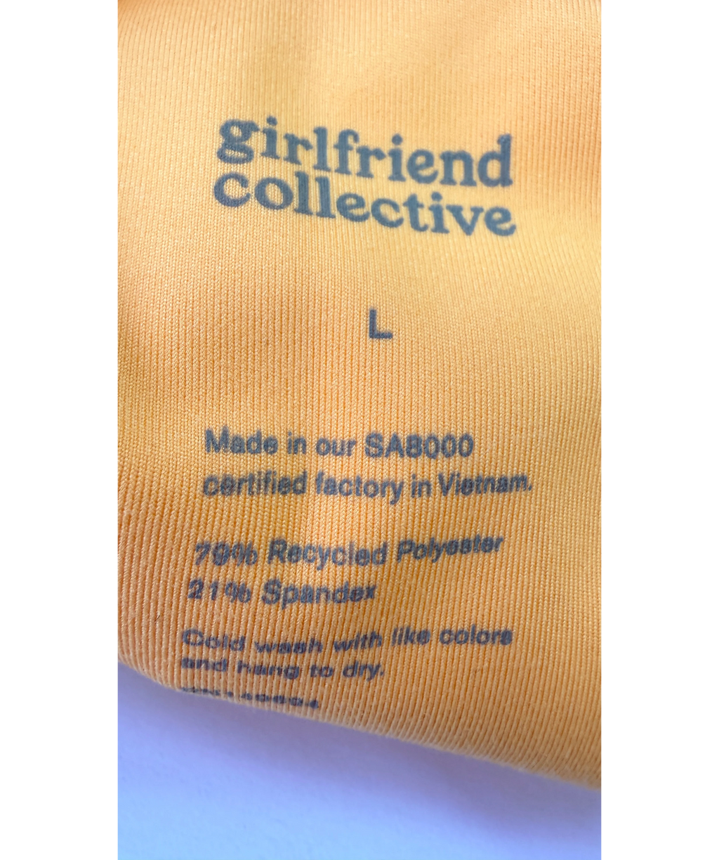 Girlfriend Collective Yellow 2-PIECE ACTIVEWEAR  Bra TOP &  High-Rise Bike Short Set, size UK L — detail