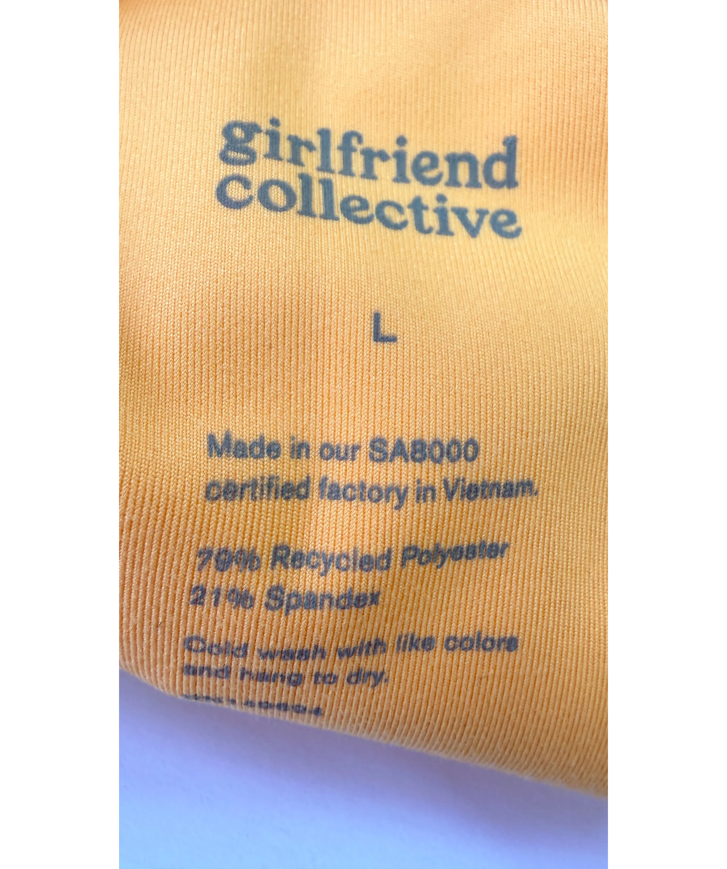 Girlfriend Collective Yellow 2-PIECE ACTIVEWEAR  Bra TOP &  High-Rise Bike Short Set, size UK L — label