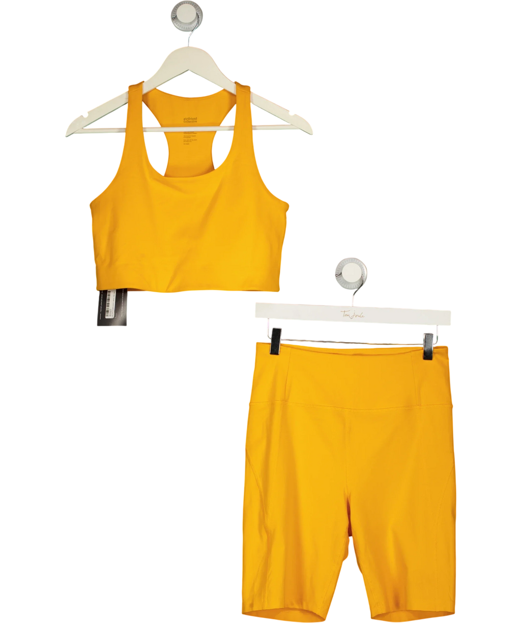 Girlfriend Collective Yellow 2-PIECE ACTIVEWEAR  Bra TOP &  High-Rise Bike Short Set, size UK L — front