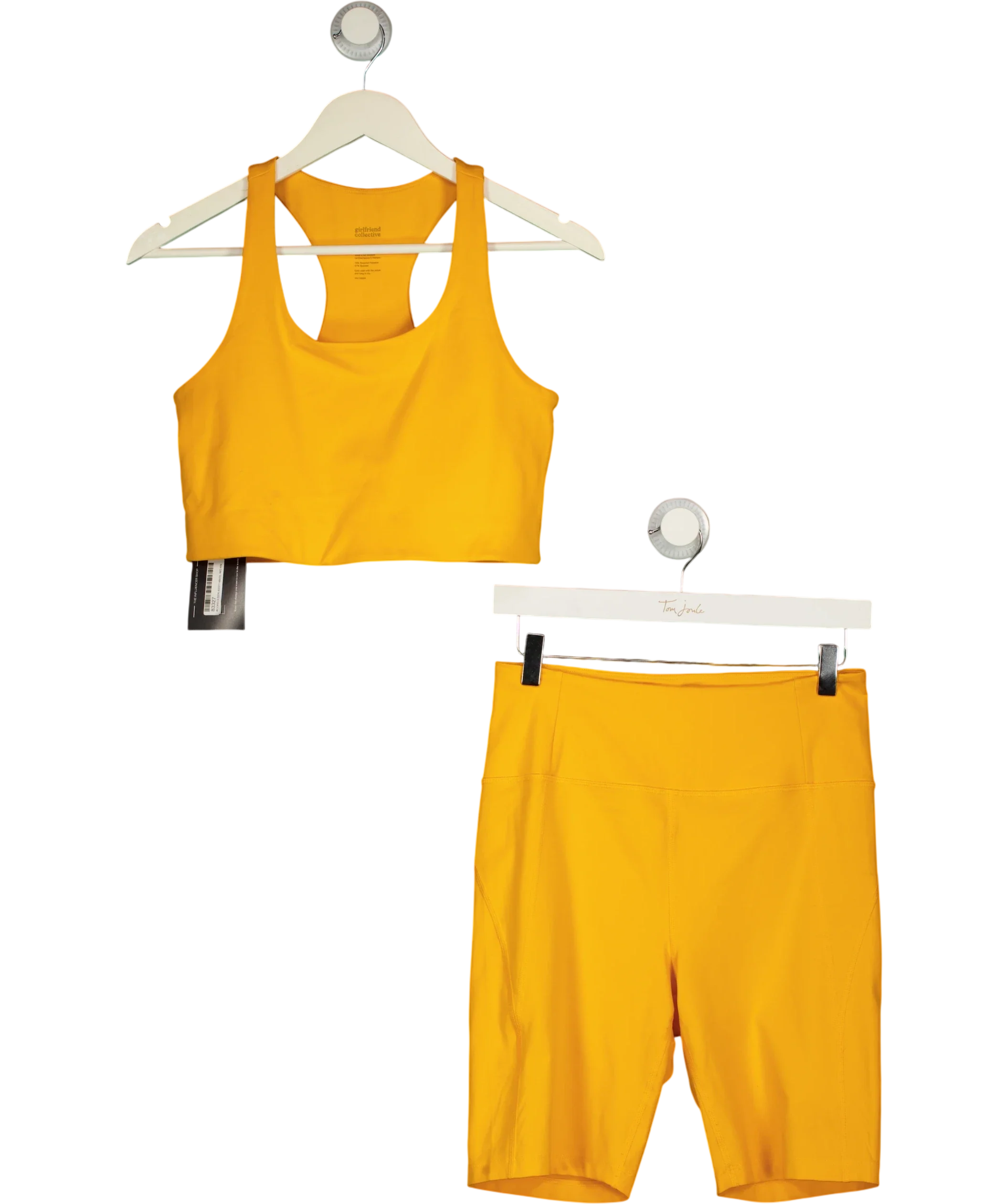 Girlfriend Collective Yellow 2-PIECE ACTIVEWEAR  Bra TOP &  High-Rise Bike Short Set, size UK L — front