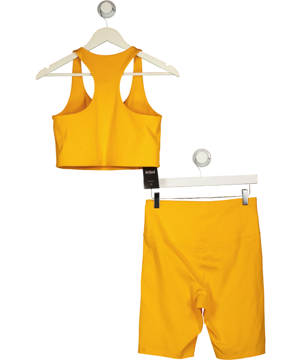Girlfriend Collective Yellow 2-PIECE ACTIVEWEAR  Bra TOP &  High-Rise Bike Short Set, size UK L — back