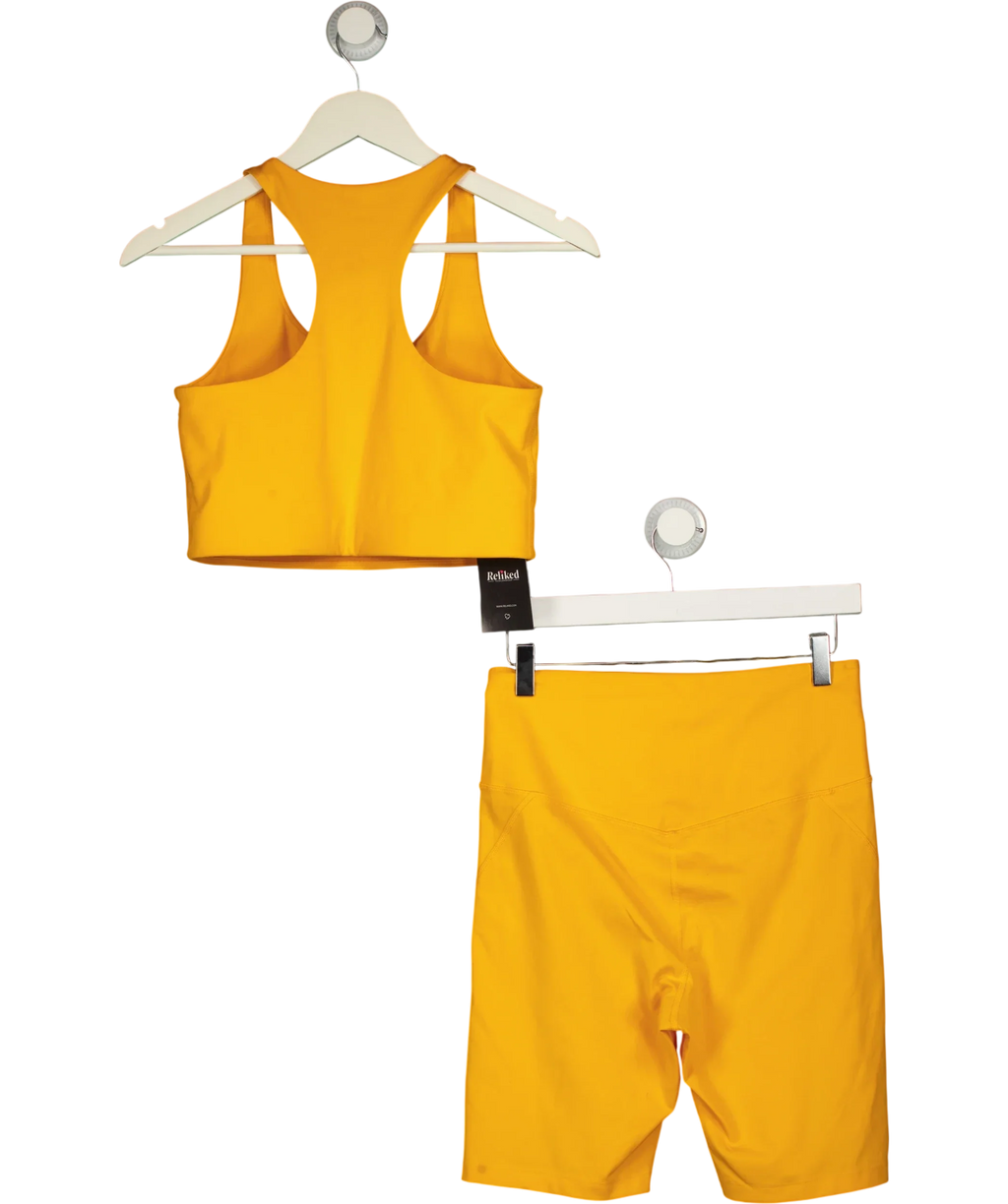 Girlfriend Collective Yellow 2-PIECE ACTIVEWEAR  Bra TOP &  High-Rise Bike Short Set, size UK L — back