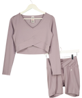 GYMSHARK Purple Crossover Long Sleeve Crop Top and Shorts Set Slate Lavender, size UK S/M — front
