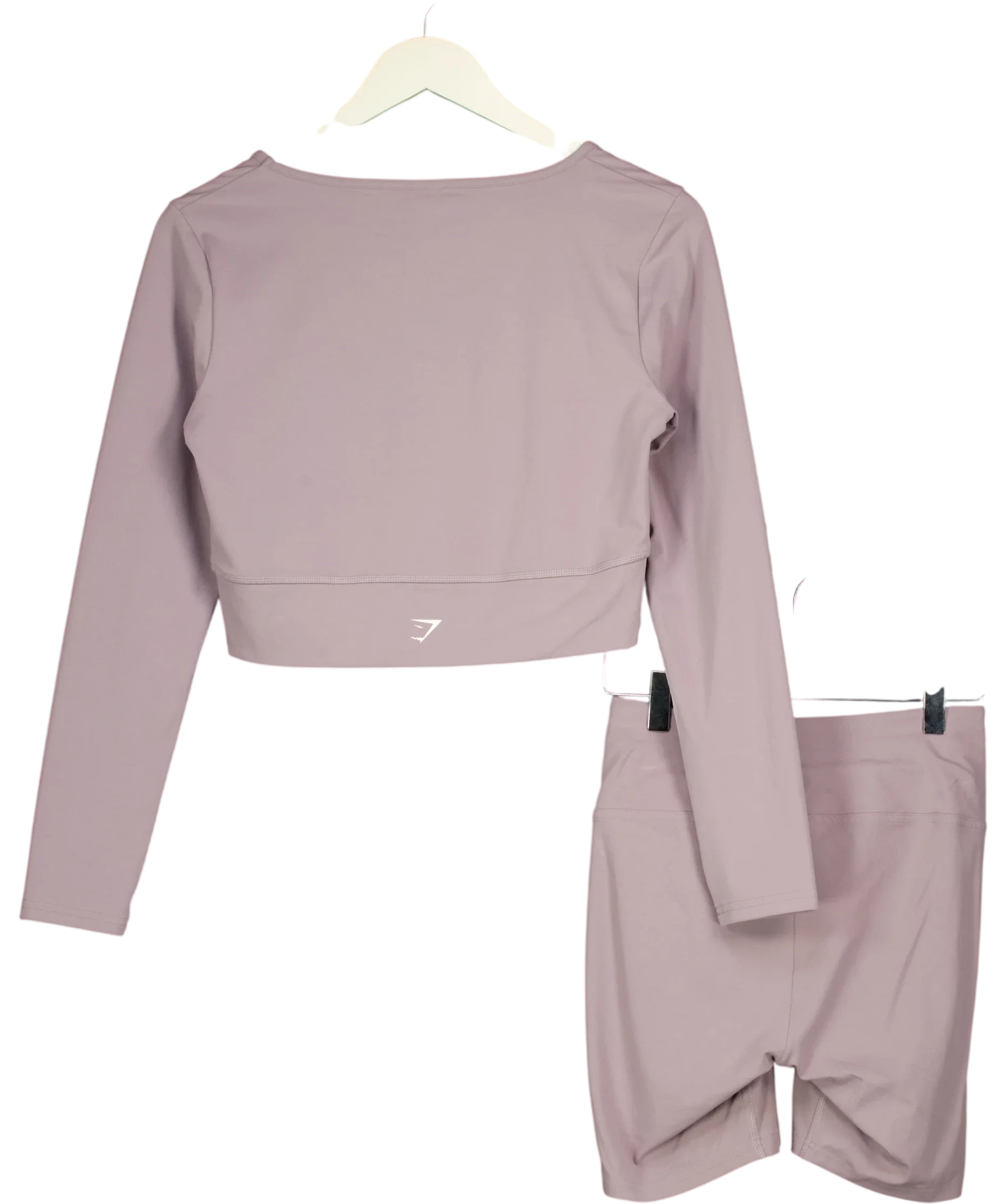 GYMSHARK Purple Crossover Long Sleeve Crop Top and Shorts Set Slate Lavender, size UK S/M — back