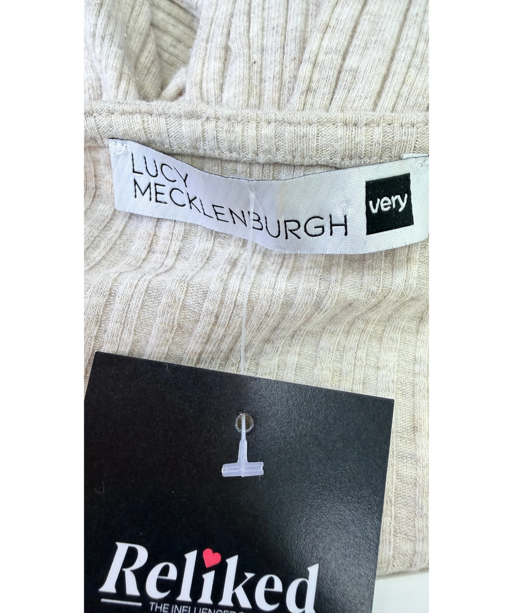 V by Very Beige Ribbed Tie Front Cardigan Wide Leg Loungewear Set Oat, size UK 14 — detail